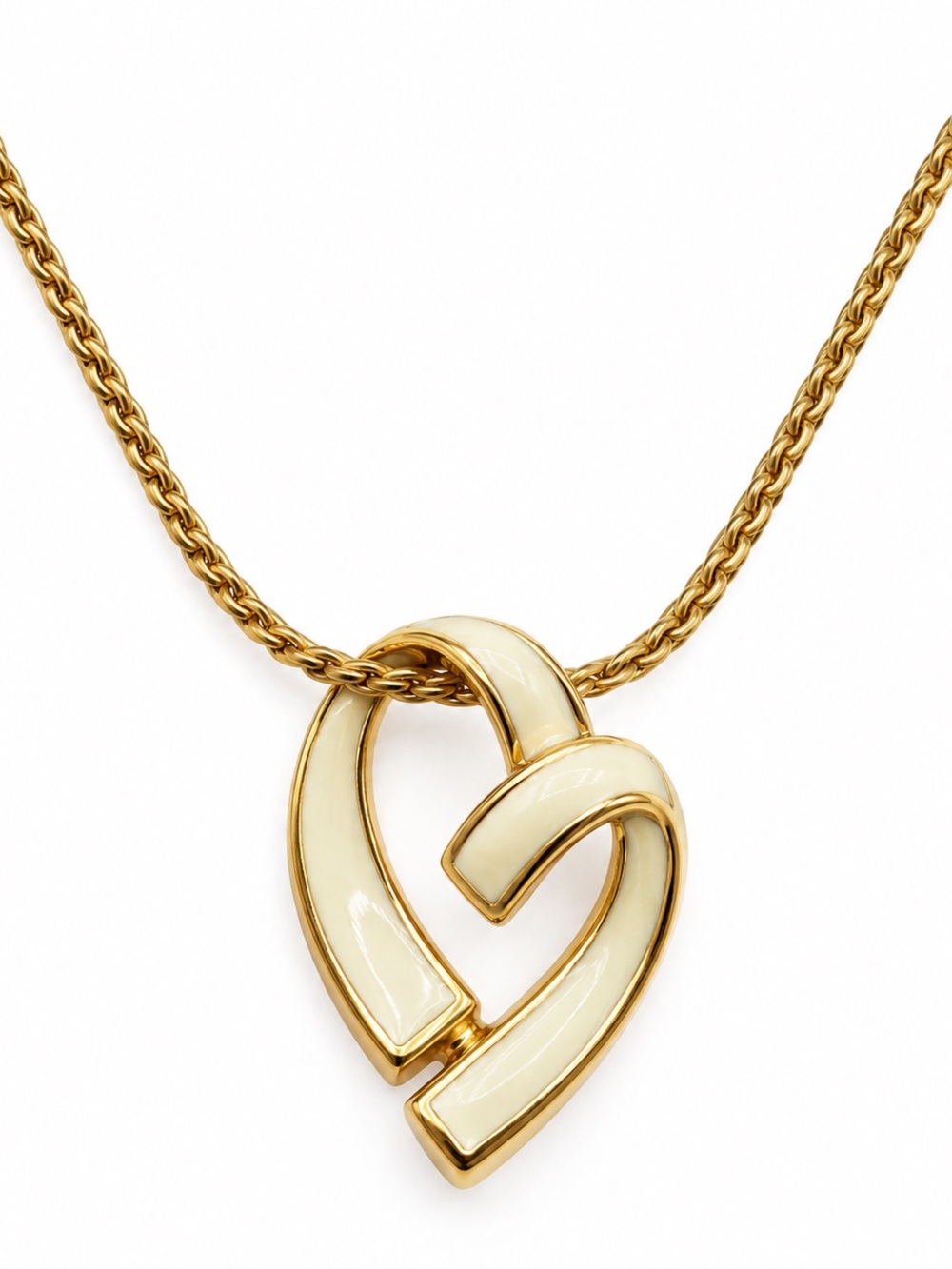 Vintage Monet Gold and Cream Heart Pendant Necklace